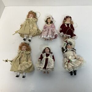 6 Small Porcelain 5 & 6 Inch Victorian Style Ornament Dolls One Duplicate